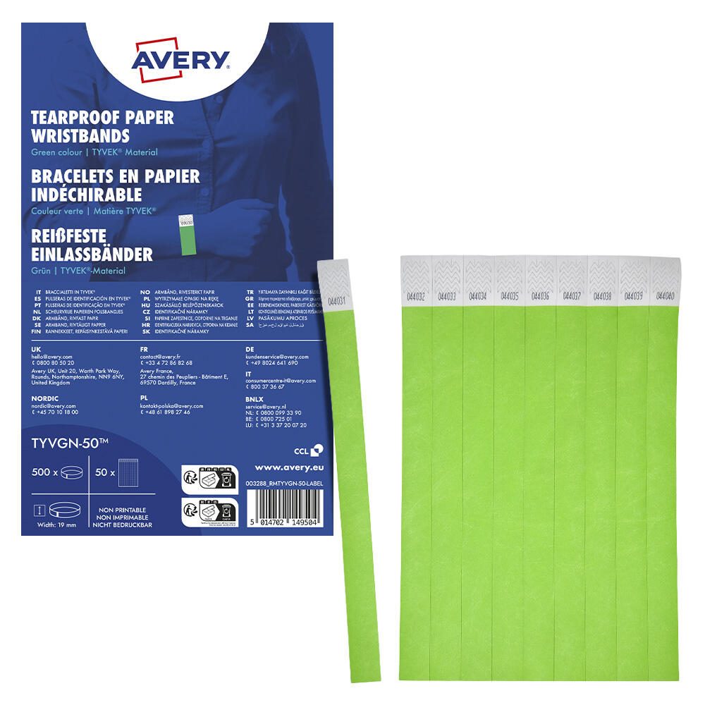 AVERY Zweckform Eintrittsbänder neongrün TYVGN-50