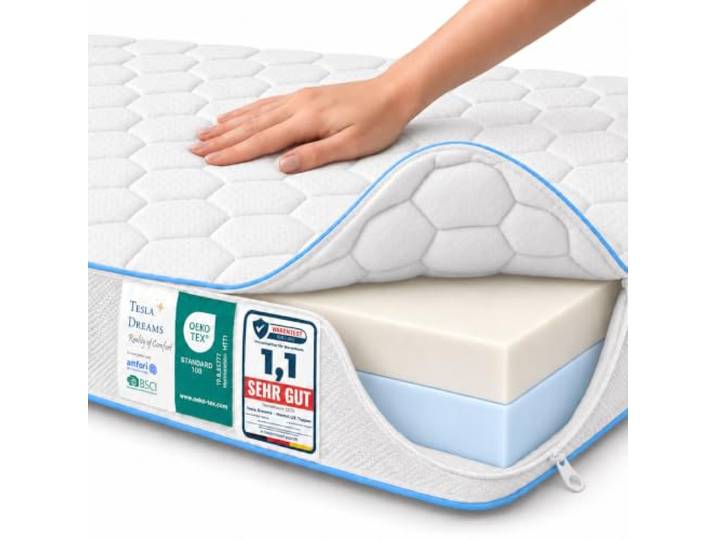 Tesla Dreams Premium Topper 160x200 cm – 12 cm MemoLUX Wende-Matratzentopper H2/H3 Visco-Memoryschaum + Komfortschaum druckentlastend & ergonomisch rutschfest Oeko-TEX 100 aus Europa