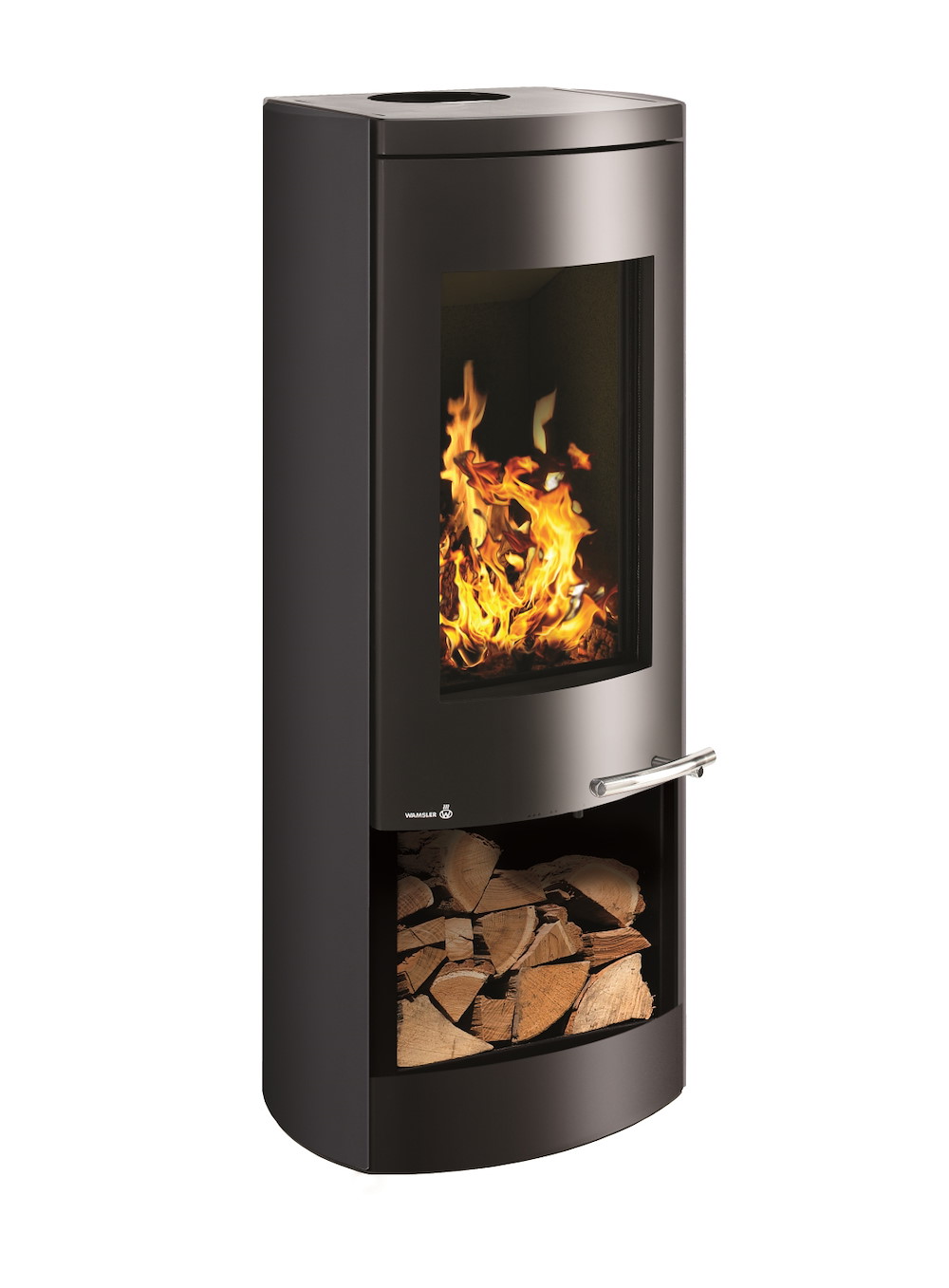WAMSLERHAUSU Kaminofen Typ11381-Motho schw./gussgr.Holzfach rund 8kW 16976912