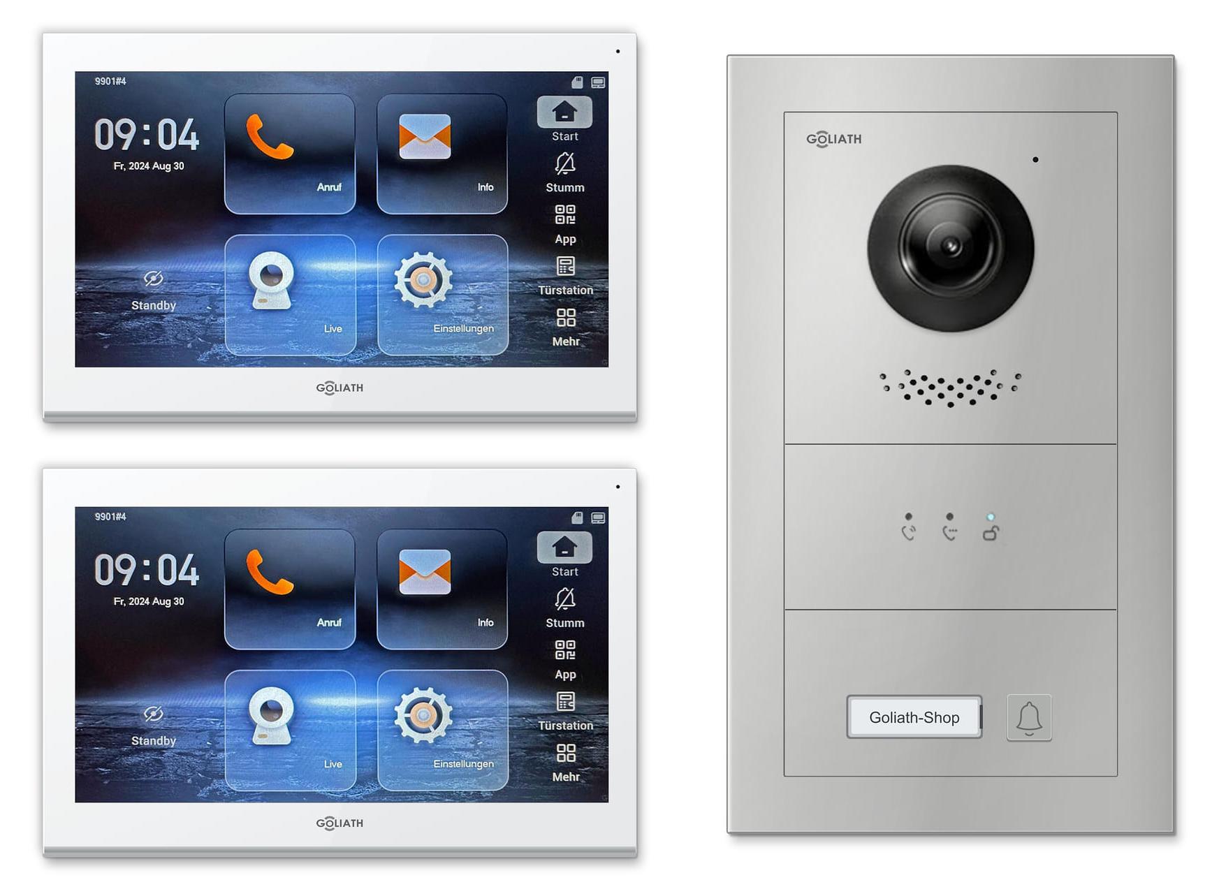 Goliath Premium IP GL-IPH101 Video-Türsprechanlage, 1 Familie, 2× 10 Zoll Weiß, Silber, Unterputz