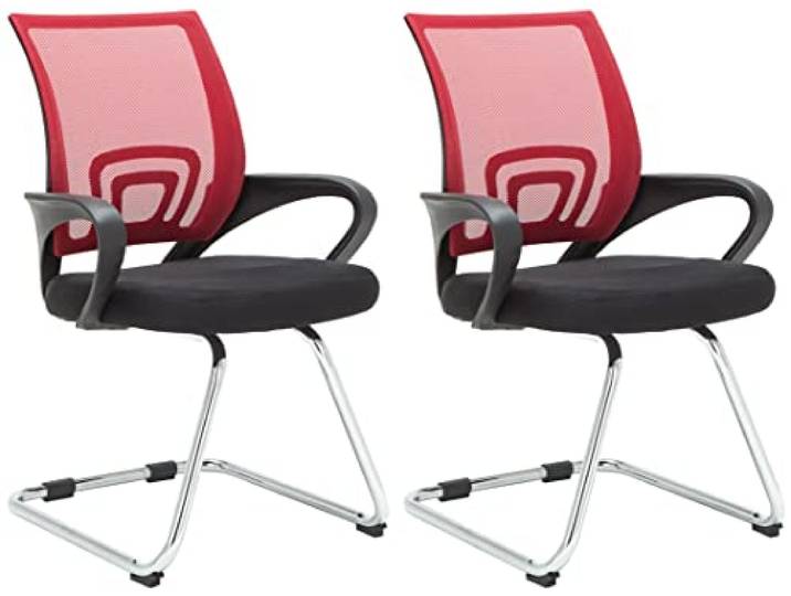 CLP 2er Set Freischwinger Eureka I Polsterstuhl mit Stoffbezug I Rückenlehne mit Netzbezug I Esszimmerstuhl mit Metallgestell Farbe rot