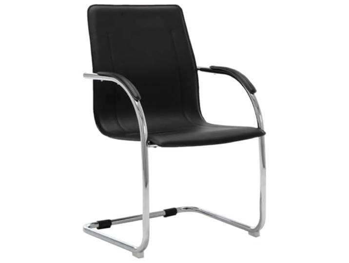 HKTMGDNG Freischwinger Bürostuhl Schwarz Kunstleder Stuhl mit Armlehne Ergonomischer Schwingstuhl fürs Arbeitszimmer mit verchromtem Eisengestell, weicher Polsterung und 110 kg Belastbarkeit.