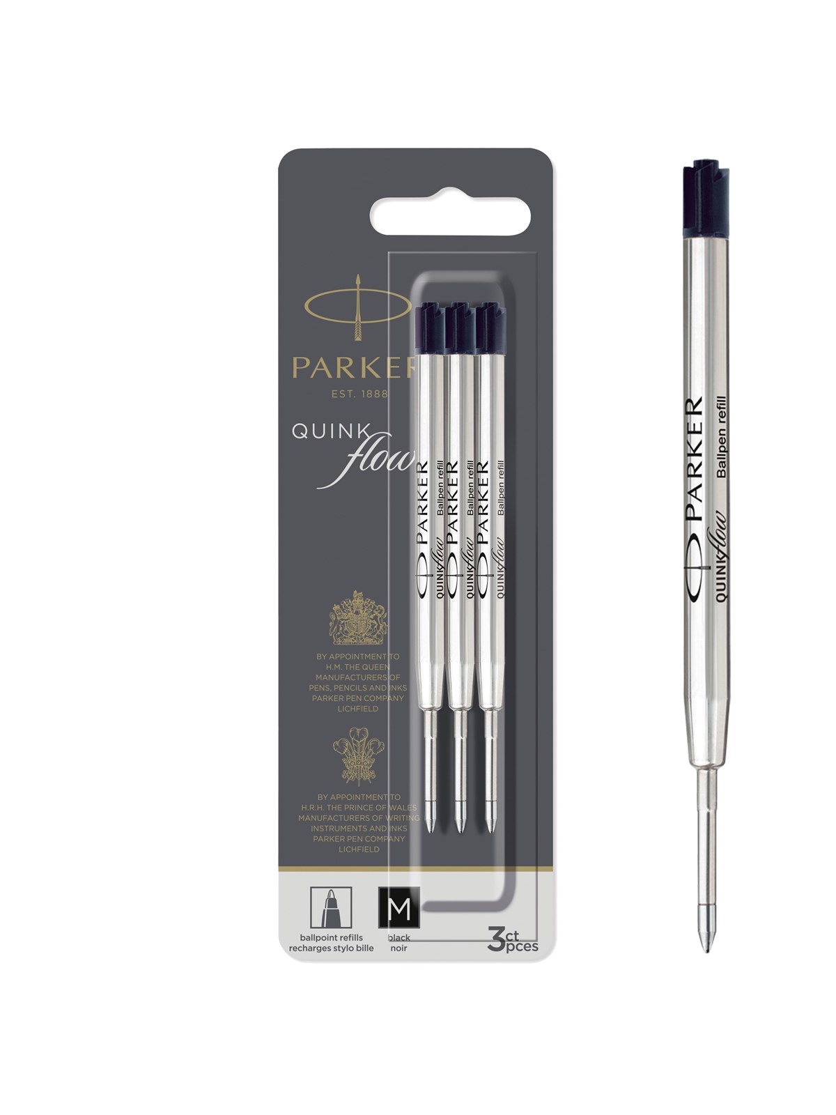 Parker Kugelschreiberminen | mittlere Spitze | schwarze QUINKflow Tinte | 3 Ersatzminen für Kugelschreiber