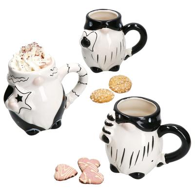 3x Kaffeebecher Wichtel 450ml schwarz-weiß Glühwein Kakao Weihnachten Pott Tasse