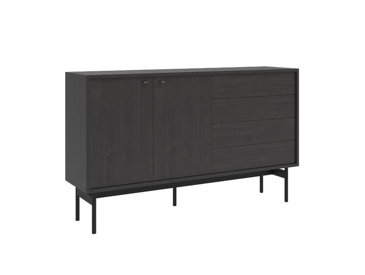 Selsey Olar Ii - Buffet Avec 2 Portes Et 4 Tiroirs - 154cm - Frêne Noir