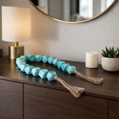 Value Selection 45 Inch Blue Resin Bead Garland With Jute Tassels For Coastal Home Decor 45 Inch Blue Resin Bead Garland With Jute Tassels For Coastal Home Decor