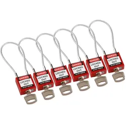 Brady, Vorhängeschloss, kompaktes Sicherheitsschloss Nylon mit Kabelbügel, Rot, 200mm Kabellänge, 4,7mm PVC-beschich