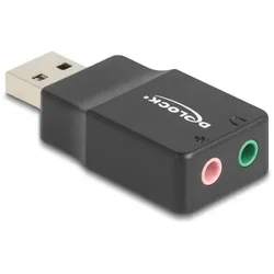 DeLOCK Externe USB Soundkarte mit USB-A Stecker auf 2 x 3,5 mm Klinkenbuchse Plug & Play Audio Adapter schwarz