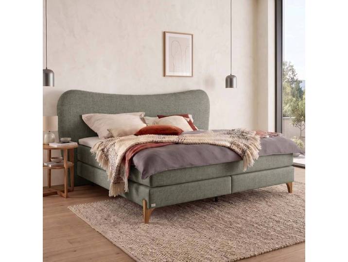 Boxspringbett Saren Webstoff 140x200cm TTF-Box Härtegrad: H3 Grün modern