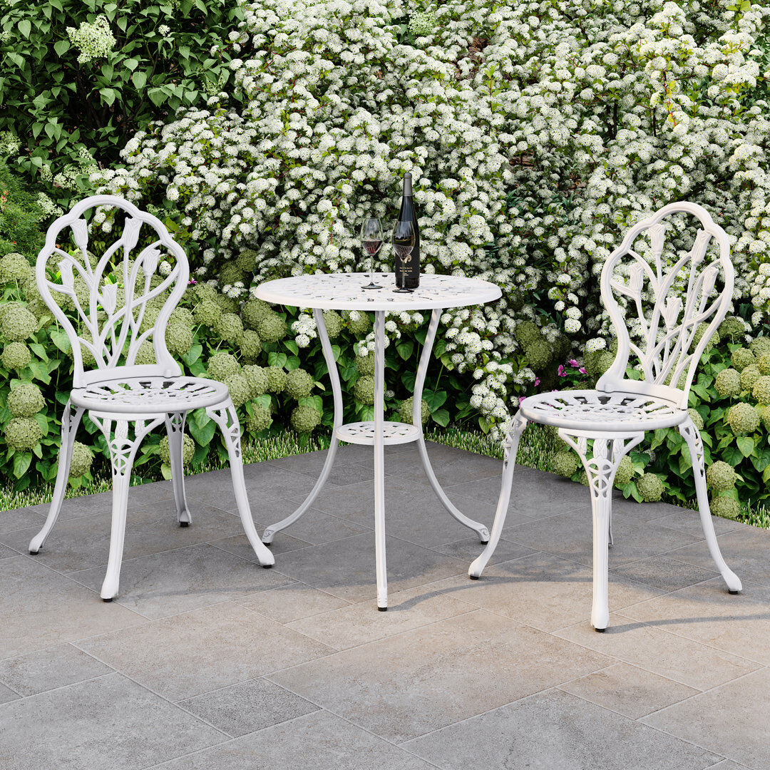 Charles Bentley 2 - Person Patio Dining Set Umbrella Hole Included Round Table White 2