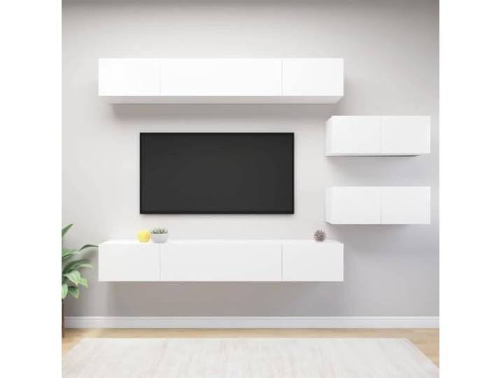 Molumvel TV-Schrank-Set 6-TLG. Wandmontage Wohnzimmer Möbel Weiß Platzsparendes Hängedesign, Vielseitiger Stauraum