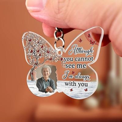 Personalisierter Acryl Gedenkfoto-Schlüsselanhänger benutzerdefinierter Schlüsselanhänger Mitgefühl Andenken für Verlust eines geliebten Menschen Schmetterlingsförmige Gedenkgeschenke Erinnerungsdeko
