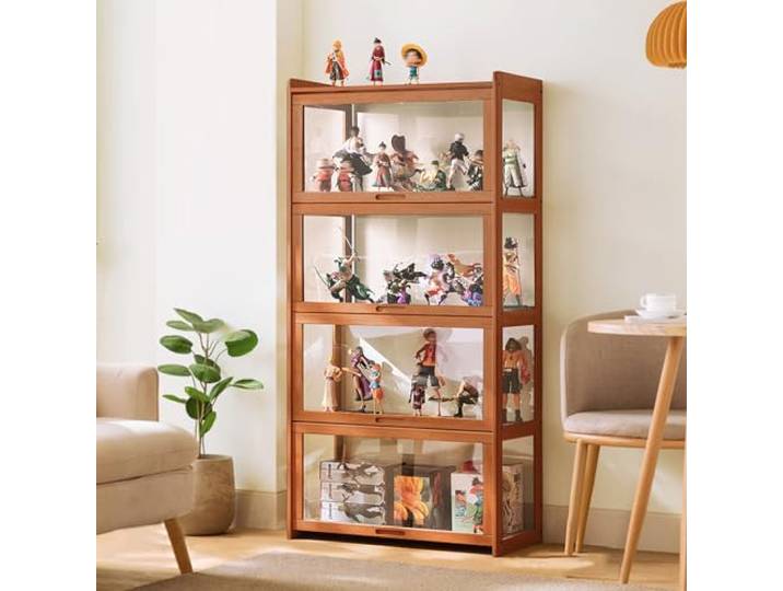 JFOZDM Vitrinenschrank, multifunktionale staubdichte Glasvitrine, Glasvitrine Stehend, Klappenschranktürdesign, versiegelt und staubdicht, Vitrine für Büros, Schlafzimmer, Wohnzimmer