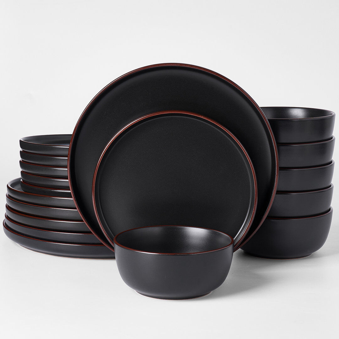 Latitude Run Bevery Handmade Stoneware Dinnerware Set 18 Piece - Service for 6 Black 18