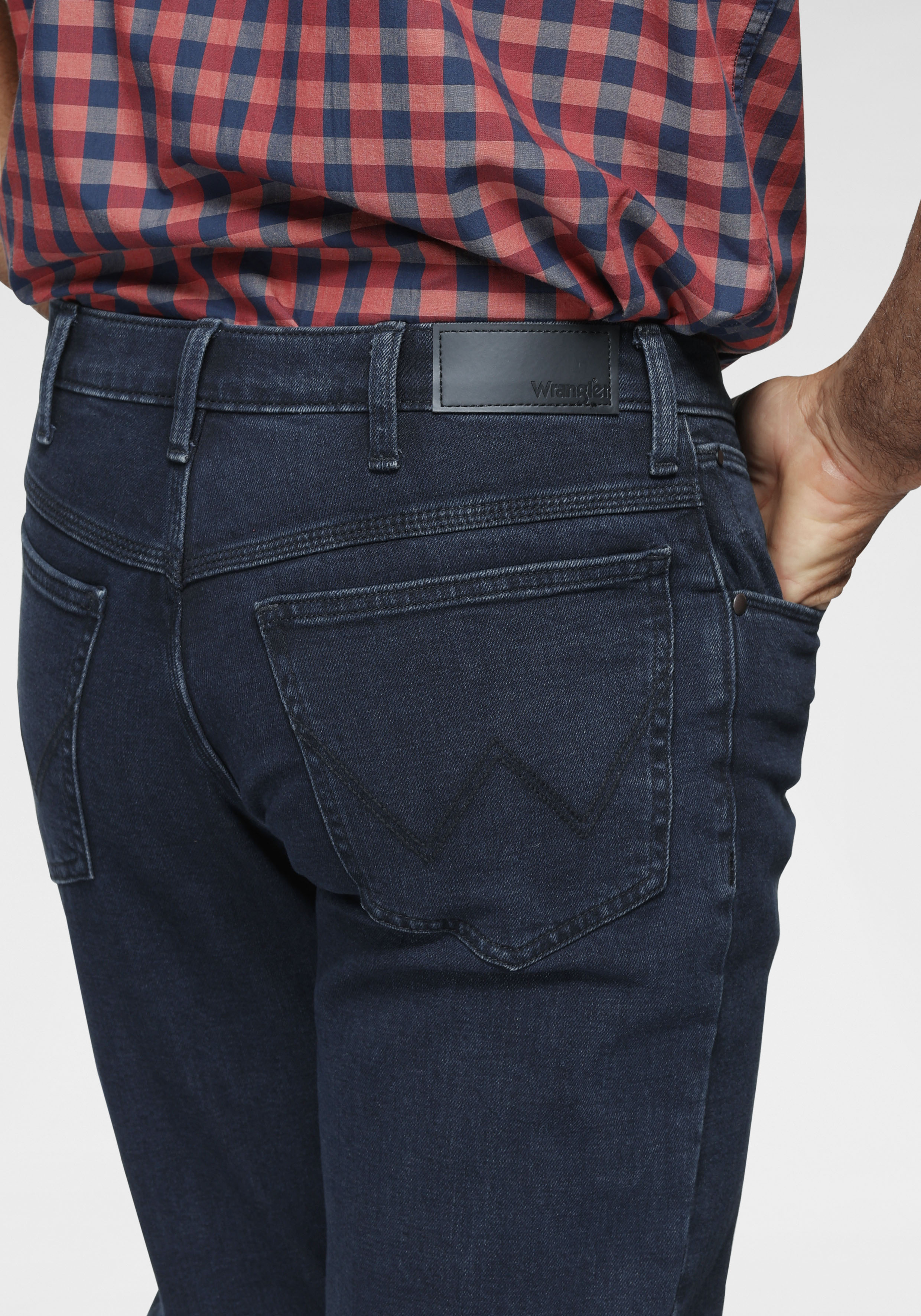 Straight-Jeans WRANGLER "Red Kabel", Herren, Gr. 31, Länge 32, blau (blau, schwarz), Denim/Jeans, Obermaterial: 99% Baumwolle, 1% Elasthan, normal lang, Jeans Straight-Jeans blau, schwarz 31, Länge 32