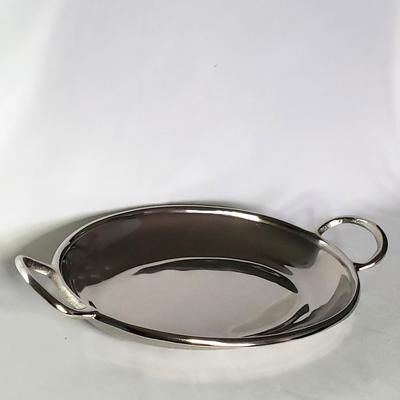 Jiallo "Silver Stainless Steel finish deep Oval tray w/handles 19 x 10"""