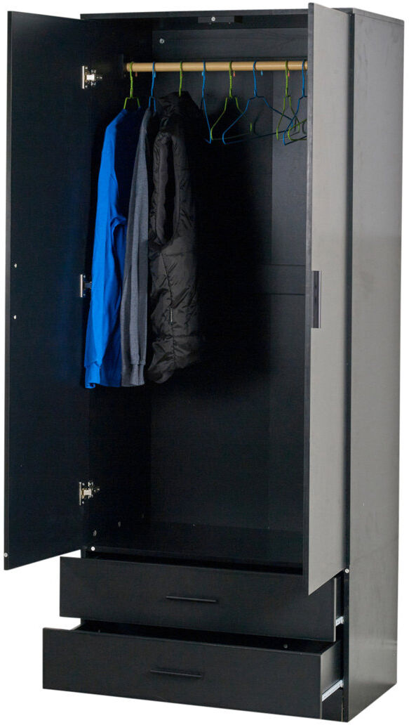 Ebern Designs Gianpietro 2 Door Wardrobe Black 180cm H X 75cm W X 46cm D