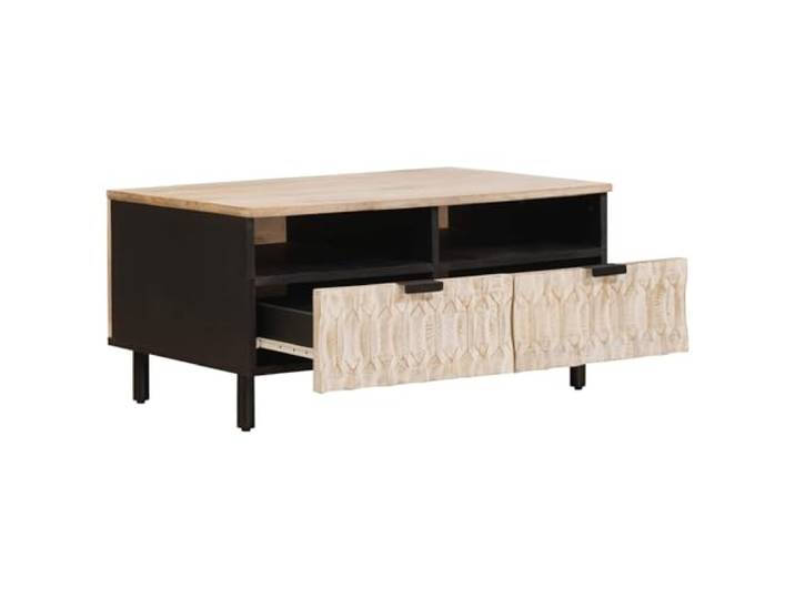 Couchtisch mit Schublade Weiß 80x54x40cm Holz Mango Rechteckige Tischplatte, zwei Schubladen, massives Mangoholz, Wohnzimmer, Leseecke, pflegeleicht