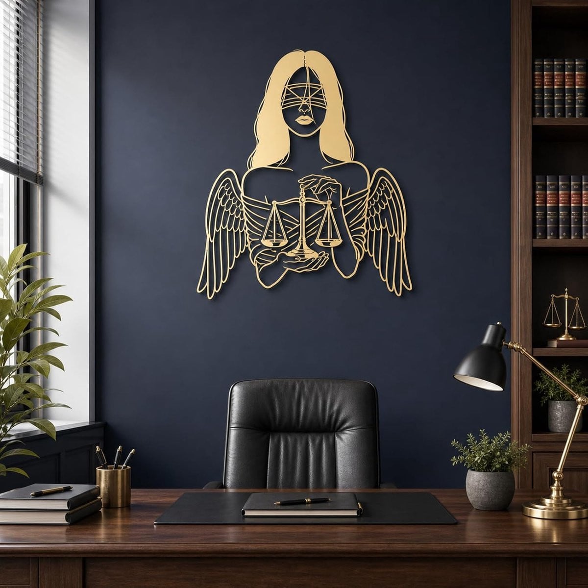 Metalen Wanddecoratie Rechtvaardigheidssymbool Grafisch Ontwerp Goud