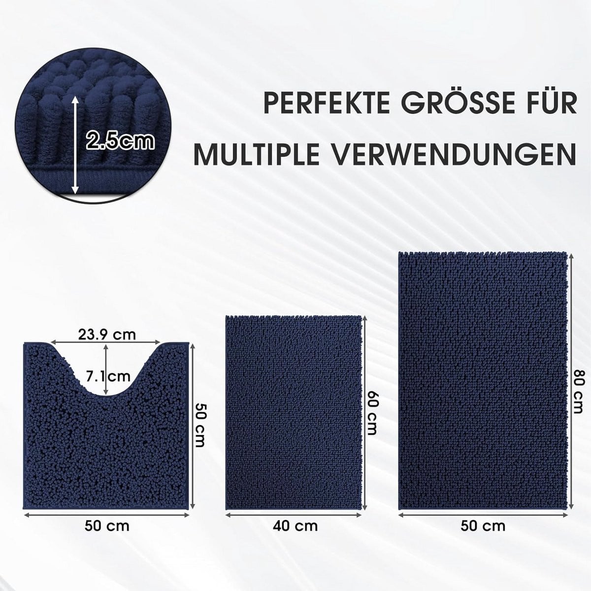 3-delige Antislip Badmatset Chenille - Zacht & Absorberend voor Badkamer en Toilet