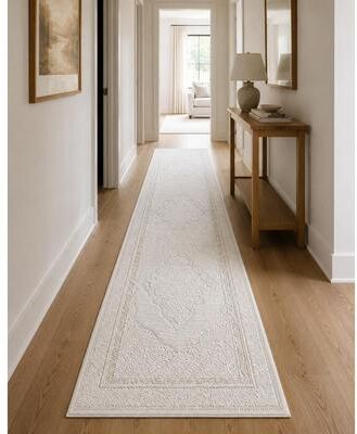 Well Woven Lafayette Crest Textured Medallion Area Rug, Ivory Cream Tonal Neutral