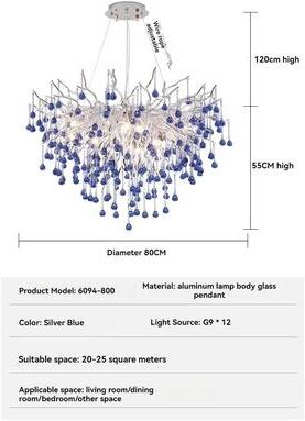 Inspired Finds Modern Crystal Branch Chandelier Pink Blue Teardrop Ceiling Light warm Light blue Diameter 31.50in