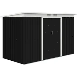 MODFU Gerätehaus aus Stahl Dunkelgrau 280x130x172 cm, wetterbeständig mit Schrägdach und Lüftung