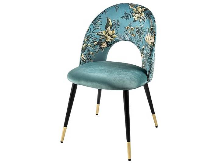 Stuhl PRÊT-À-PORTER - 48cm - türkis - Samt Metall-Beine Gold-Finish hoher Komfort, bequeme Polsterung, pflegeleicht, Design, Retro, Eyecatcher, florales Muster, goldene Fußkappen