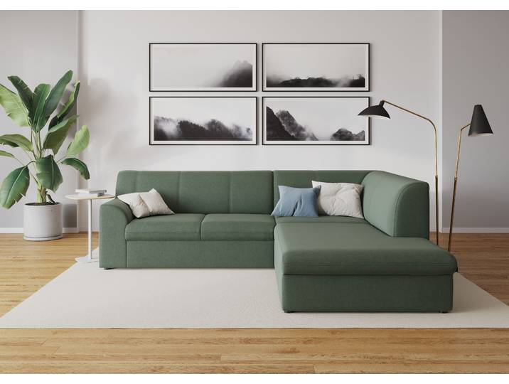 Ecksofa, Chenille, Apfelgrün 237×200 cm, Ottomane Rechts, Klassisch, Domo-Collection