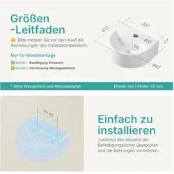 Emke, Waschbecken, Badezimmerwaschbecken 303 x 255 x 120 mm, U-förmig, Wandmontage, Glänzend Weiss (255 mm, 303 mm)