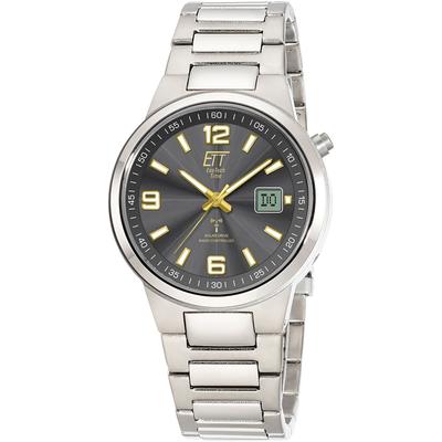 Funkuhr ETT, titansilberfarben, anthrazit, Armbanduhren, Herren, Funkuhr, Armbanduhr, Herrenuhr, Solar, Titan, analog, digital