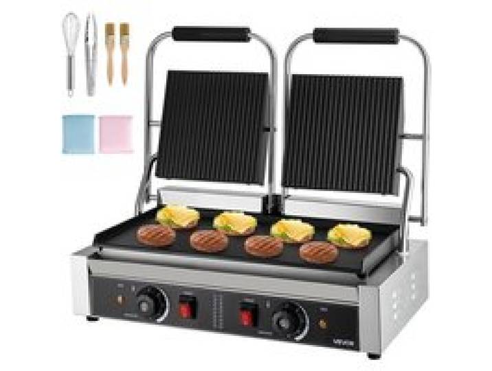 Grill à Panini Professionnel-VEVOR-Appareil à Panini Électrique 3600 W-Double Presse à Sandwich-Plaque Émaillée Plate 48 x 23 cm