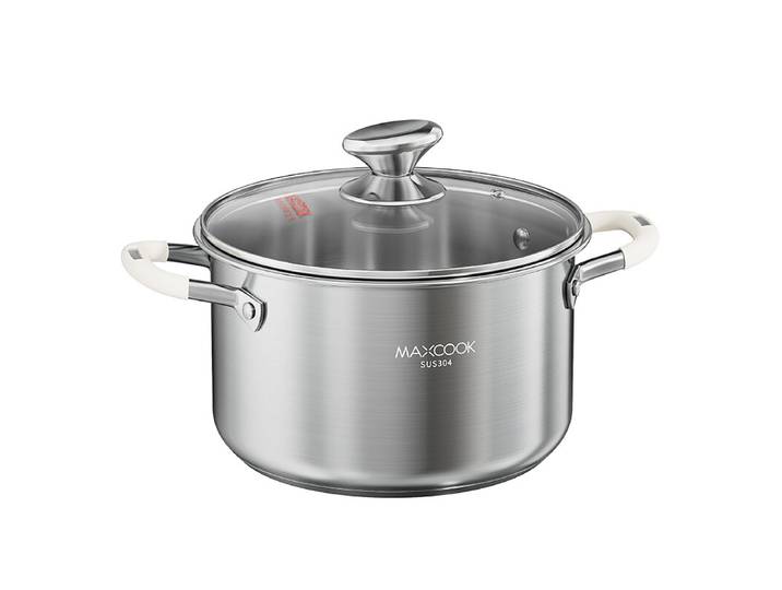 Maxcook Marmite à soupe en acier inoxydable 304 avec poignées en silicone et fond renforcé 20 cm 3,2 L (avec couvercle en verre)