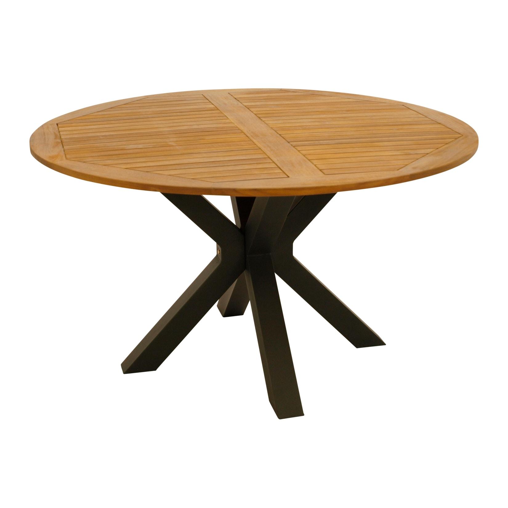 Tisch MADEIRA 130cm rund, Metall anthrazit + Akazie geölt