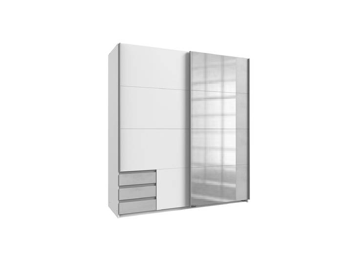 Schwebetürenschrank mit Spiegel weiß - Betonoptik 180 cm - EMDEN