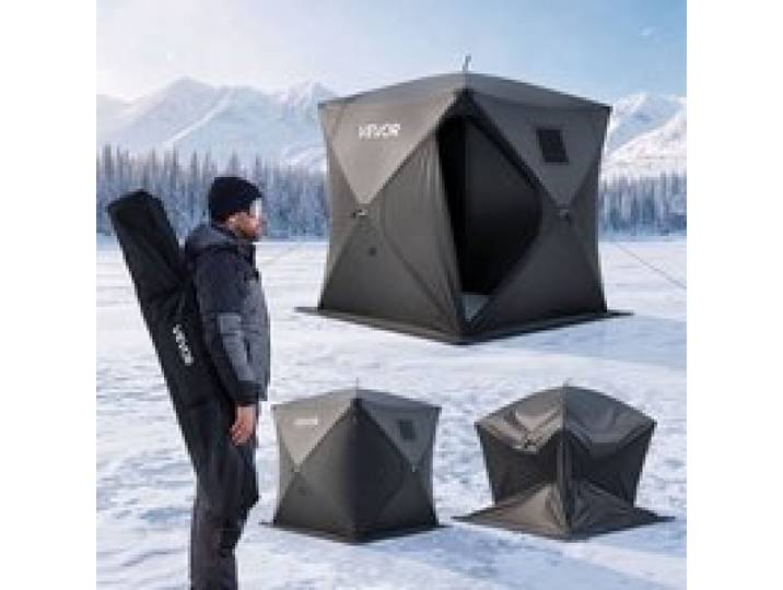 VEVOR Eisangelzelt Eisfischerzelt für 3-4 Personen 1,8x1,8x2 m Angelzelt, Eisschutzzelt für Winterangeln, 3,13 m² Fläche, 300D Oxford-Gewebe, Hub-Style-Zelt mit Ankern, Seile, Tragetasche, Schwarz