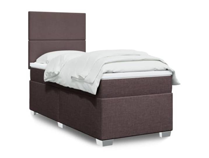 KFPOERTFGD Boxspringbett mit Matratze 90x200 cm Dunkelbraun Stoff LED Inklusive Topper, Integrierte Beleuchtung, Höhenverstellbares Kopfteil