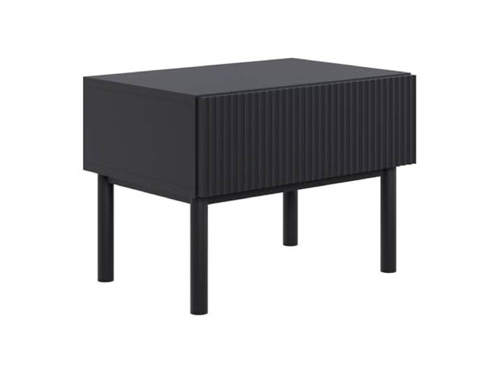 Selsey Nachttisch 50 cm Schwarz mit Gefräster Front und Schublade, Schmaler Nachttisch für Schlafzimmer, Modernes Design, Funktionalität und Langlebige Verarbeitung