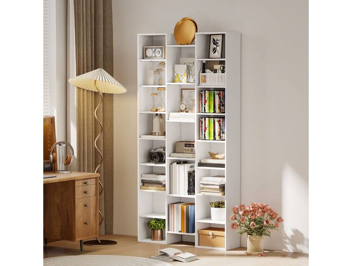 HOMCOM Bibliothèque Moderne 181cm 21 Cubes 10 Étagères Blanc