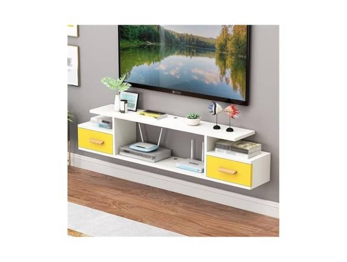 Vfs8dQ5kt Medieneinheit Schwebender TV-Ständer, schwebendes TV-Regal mit Schublade for das Wohnzimmer(Yellow)