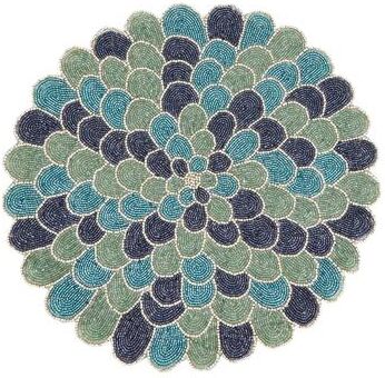 "Saro Lifestyle Peacock Glamour Beaded Placemat (Set of 4) - 14""x14"""