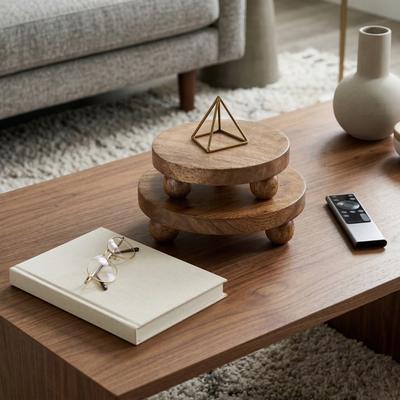 Sagebrook Home "Decorative Round Wood Riser Trays - Set of 2, 10"", 8"""