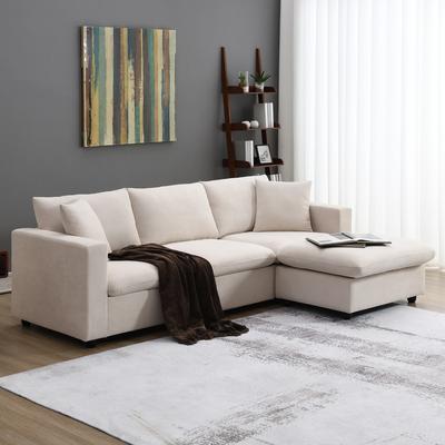 Williamspace Modern Sectional Sofa,L-shaped Couch Set with 2 Free pillows,4-seat Polyester Fabric Couch Set with Convertible Ottoman