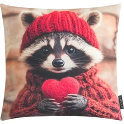 Magma Dekokissen Heart Puppies Waschbär 45x45 cm - rot