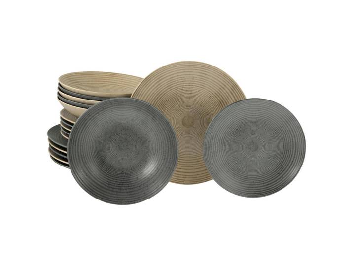 Creatable Tafelservice Catania, Anthrazit, Sand, Keramik, 18-teilig, lebensmittelecht, stapelbar, Essen & Trinken, Geschirr, Geschirr-Sets, Tafelservice