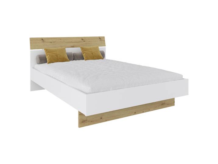 Hom`in Bett, Weiss, Eiche Artisan, Holzwerkstoff, 140x200 cm, Lattenrosthöhe individuell einstellbar, Schlafzimmer, Bett, Einzel- & Doppelbetten