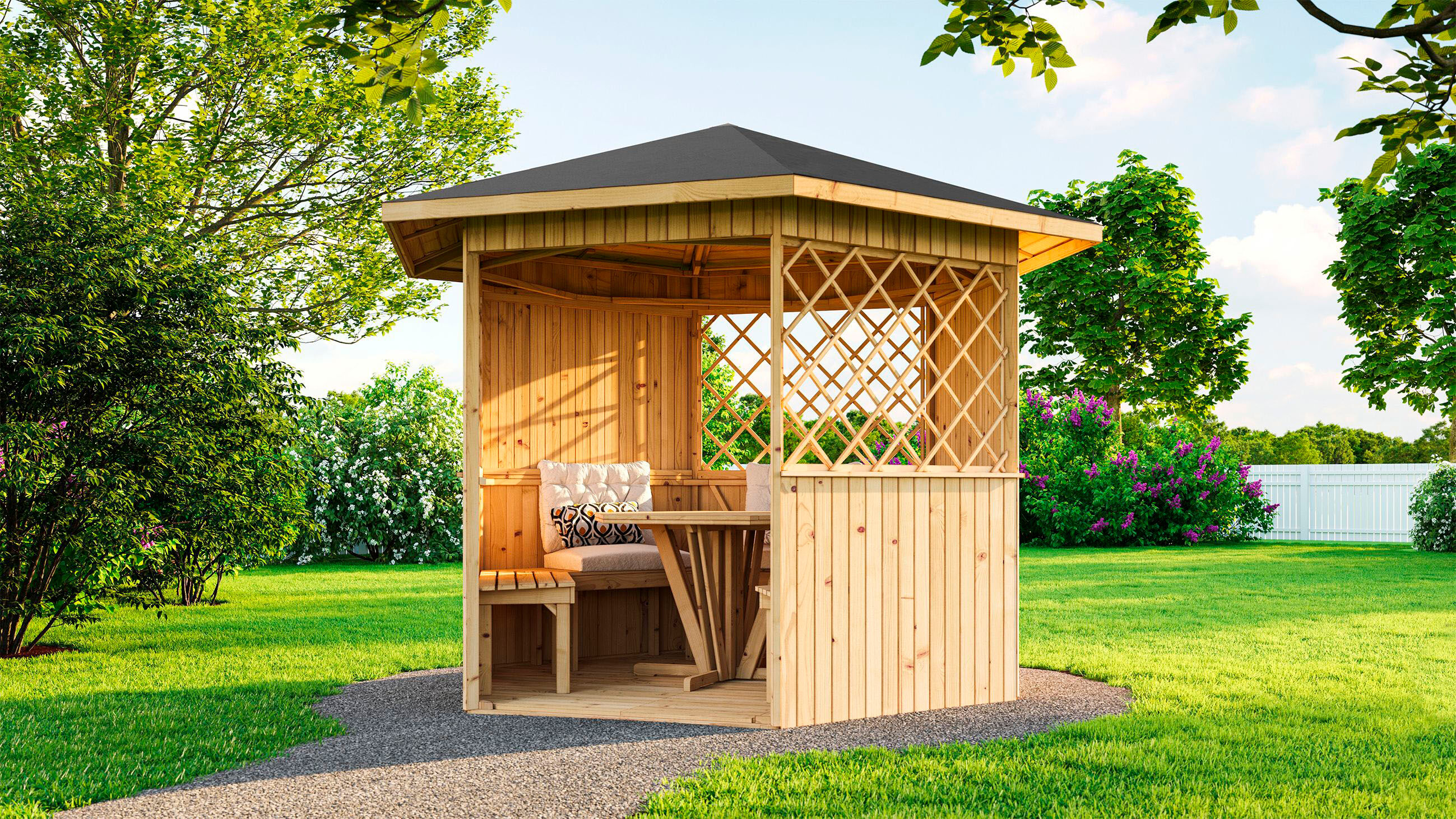 Pavillon WEKA "233 "Alles dabei", beige (natur), B/H/T: 283cm x 327cm, Pavillons, Pavillon, 18 mm Massivholzboden