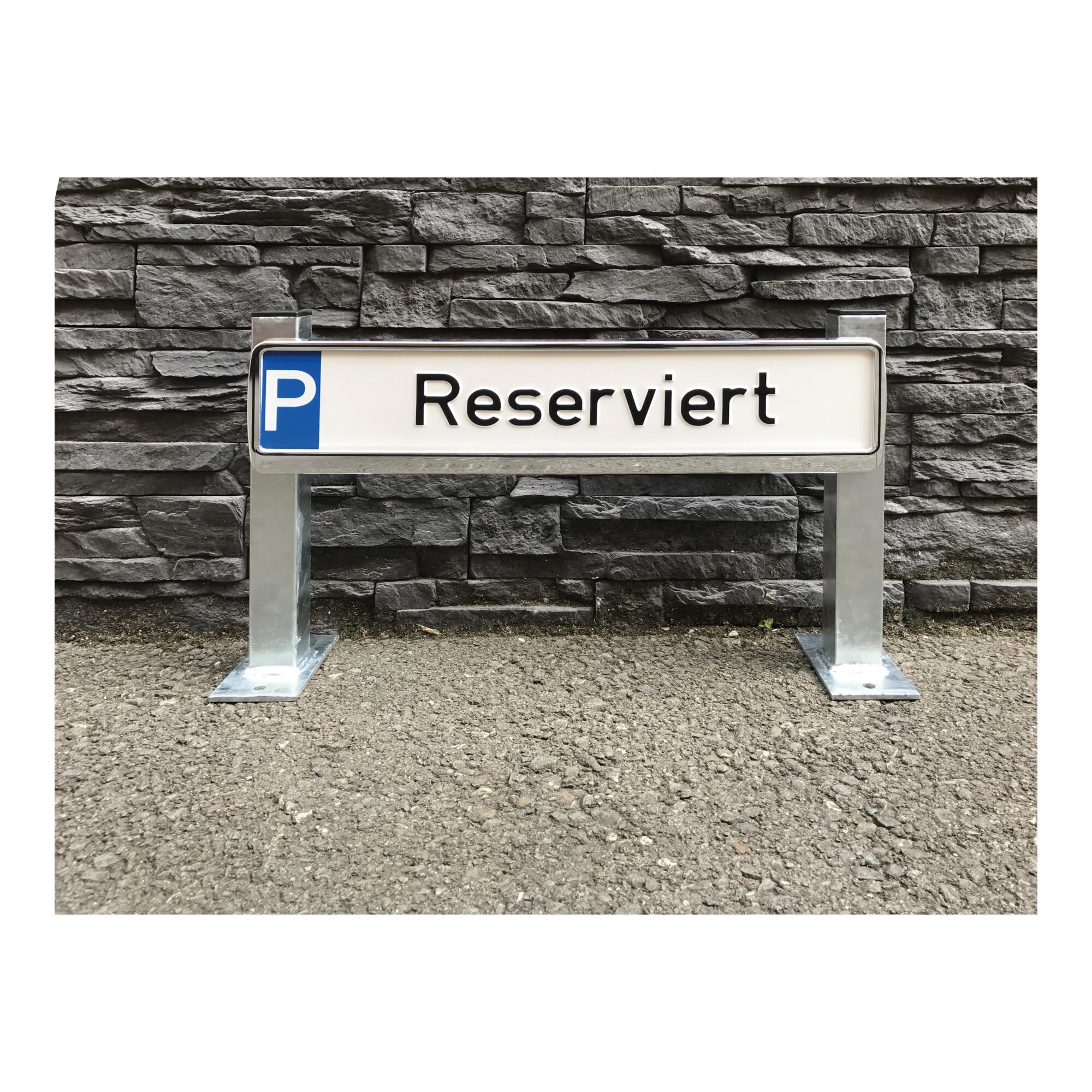 Schake Rundbügel für Parkplatzbeschilderung, Edelstahlrohr Ø48mm + genieteten Schildblech für Kennzeichenhalter (inkl.), Höhe Überflur: 800mm, Breite: (449_66PSE)