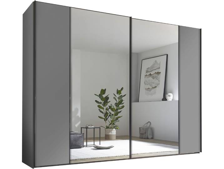 Schwebetürenschrank, Holzwerkstoff, Hellgrau, 249×240×68 cm, Mit 4 Innenausstattungen, Modern, Staud
