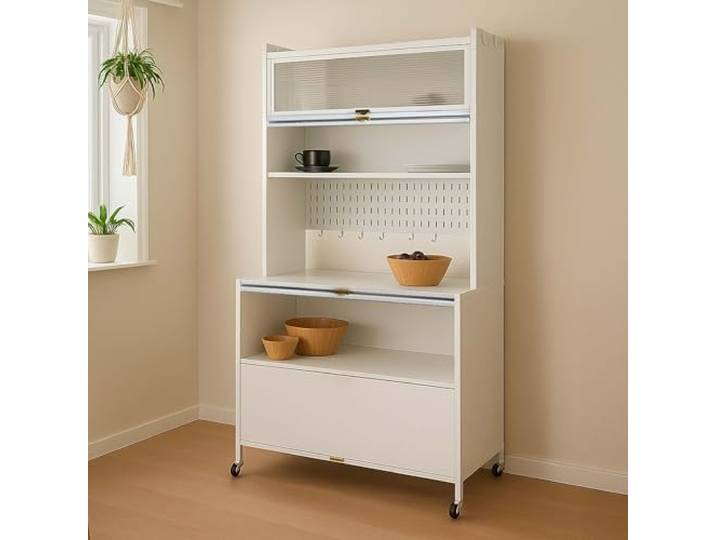 Mendler Küchenschrank HWC-O53, roffbar, Metall, 175x80x42cm - weiß Küchenregal, Schrank, Arbeitsplatte, Schrankfächer